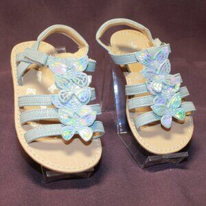Self Esteem Toddler Size 8 Light Blue Iridescent Hook & Loop Butterfly Sandals